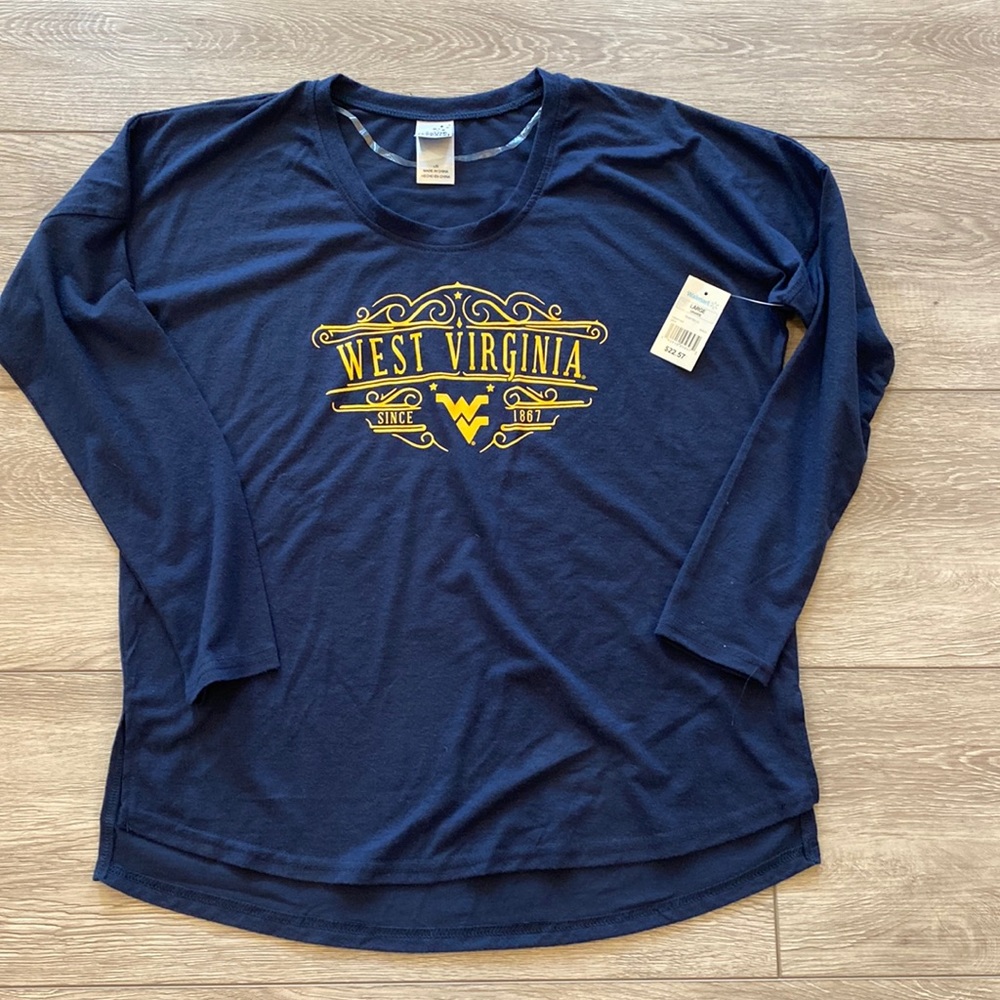 NWT’S WV MOUNTAINEERS LADIES SIZE LARGE 3/4 L/S TEE